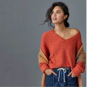 Anthropologie Marla oversized orange cable knit soft sweater
